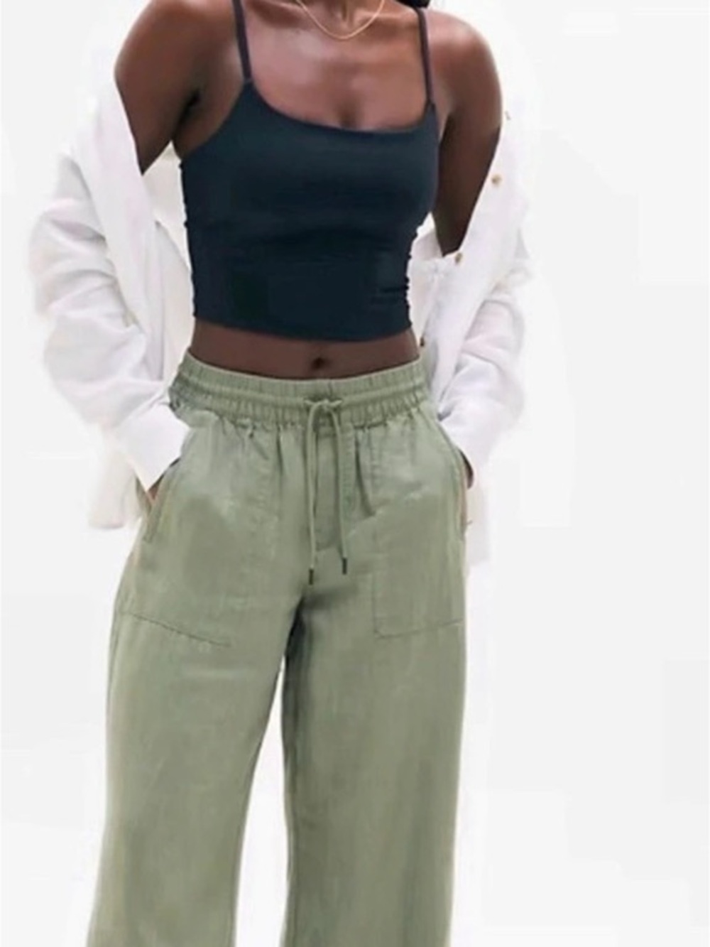 Athleta Retreat Linen High Rise Wide Leg Pant “Cacti” Medium